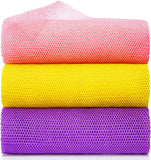 3 pieces premium nylon african bath sponge set, yellow pink purple, exfoliating net wash scrubber