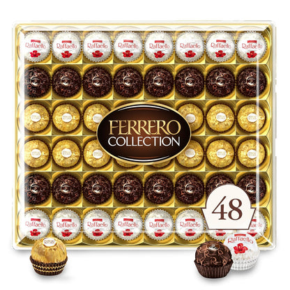 Ferrero Rocher Collection, Premium Gift Set, Hazelnut Milk Chocolate, Dark Chocolate and Coconut, 48 Count, 4.6 oz