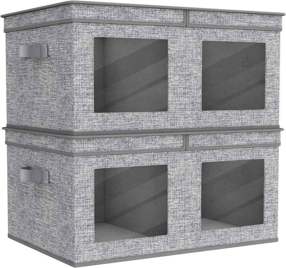 Univivi Fabric Foldable Storage Boxes [4-Pack] Large Collapsible Stackable Storage Bins with Lids, Closet Organizers and Storage Cube Basket for Home, Office, Bedroom (Gray, 17“ x 12” x 12")