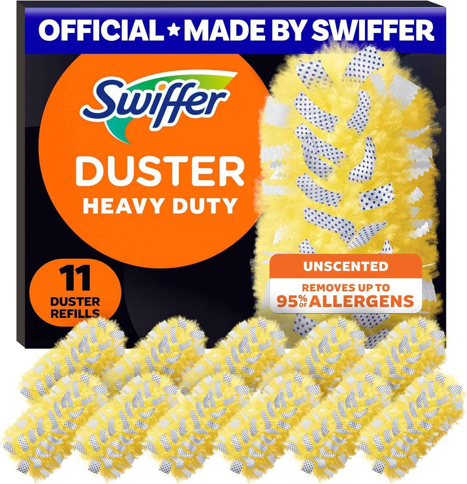Swiffer Heavy Duty Feather & Microfiber Duster Refill, 11ct, Unscented, Heavy Duty Alternative for Dusting Furniture and Blinds