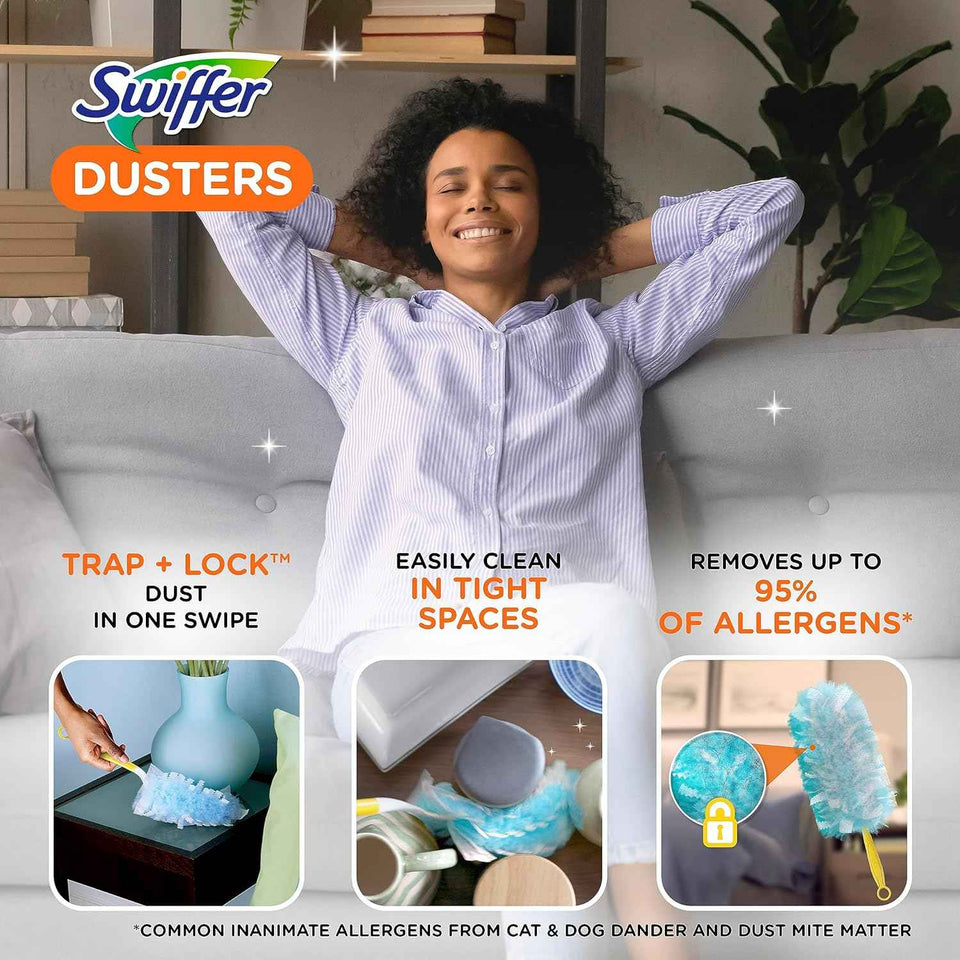 Swiffer TRAP + LOCK Dusters Starter Kit, Includes 1 Handle and 5 Dusters, Allergen-Grabbing Dusting
