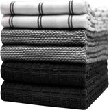 Premium Kitchen Towels (20”x 28”, 6 Pack) | Large Cotton Kitchen Hand Towel | Flat & Terry Dish Cloths | Highly Absorbent Tea Towels Set with Hanging Loop | Gray