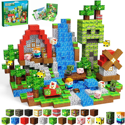 Magnetic Blocks Toys for Kids, 100PCS Magnetic Building Blocks, Magnetic Cubes, Sensory Stacking Toys for STEM Constructions Magnet Blocks for Boys Girls Age 4 5 6 7 8-12 Birthday Gifts
