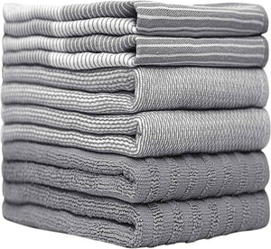 Premium Gray 20”x 28” Large Cotton Kitchen Hand Towels 6 Pack with Hanging Loop