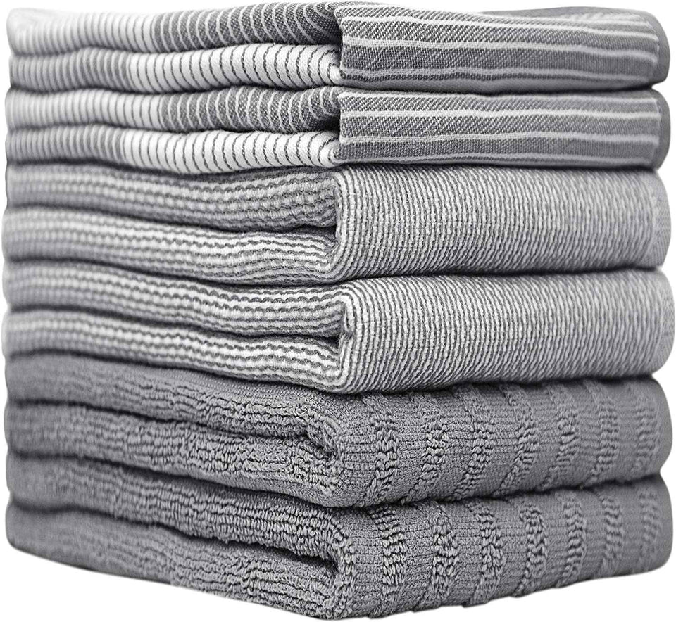 Premium Gray 20”x 28” Large Cotton Kitchen Hand Towels 6 Pack with Hanging Loop