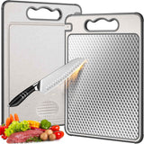 Double Sided 304 Stainless Steel & Wheat Straw Cutting Board with Non-Toxic Design, 14.4'' x 9.8'' Chopping Board, Dishwasher Safe