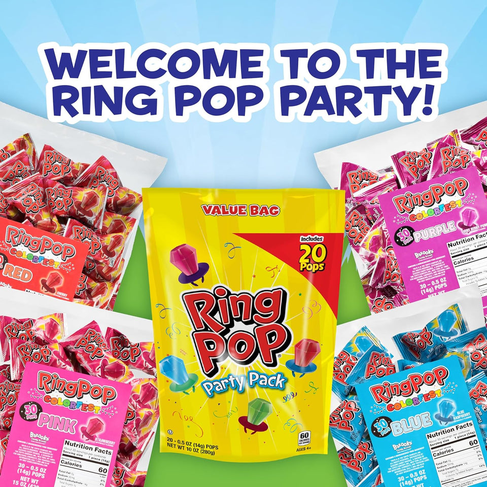 Ring Pop Green Watermelon Flavor Lollipops, 30ct Bulk Individually Wrapped, Fun St. Patrick's Day Party Favors