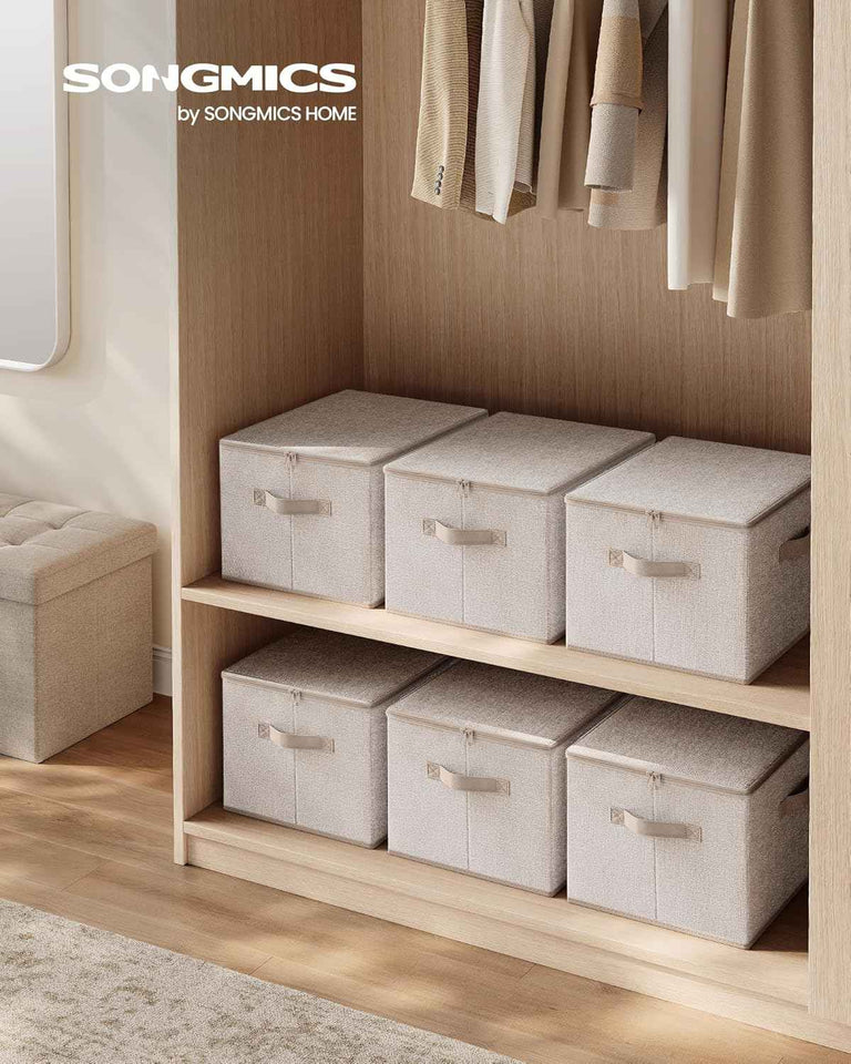 SONGMICS Foldable Storage Organizer Boxes - Set of 3 Fabric Bins with Lids and Handles