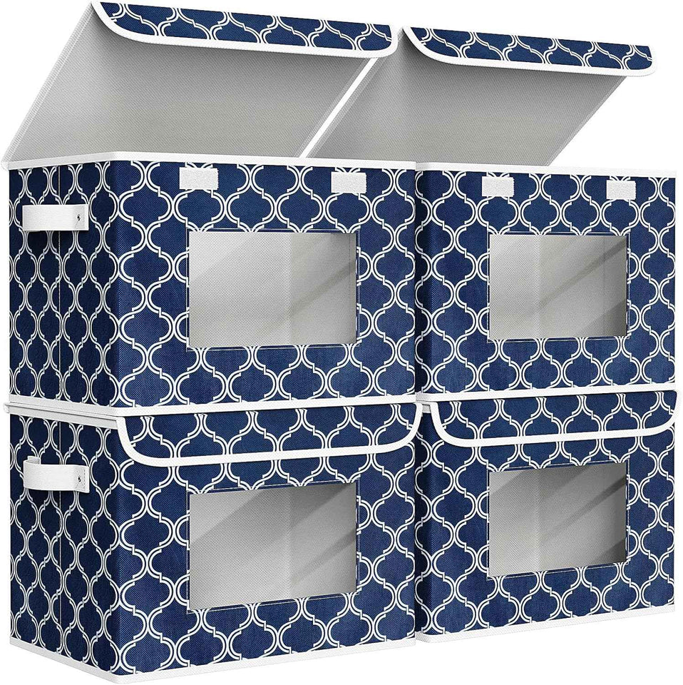 Univivi Fabric Foldable Storage Boxes [4-Pack] Large Collapsible Stackable Storage Bins with Lids, Closet Organizers and Storage Cube Basket for Home, Office, Bedroom (Gray, 17“ x 12” x 12")