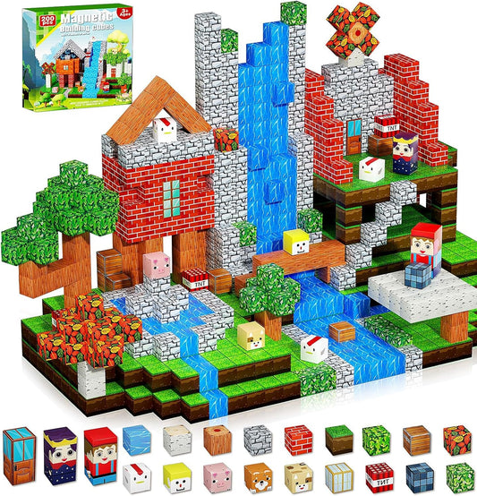200PCS Magnetic Blocks, Magnetic Building Cube Toys for Kids, STEM Montessori Stacking, Sensory Education Toys for Toddlers Building World Set, Christmas Birthday Gifts for Kids Age 3 4 5 6 7 8 9 10