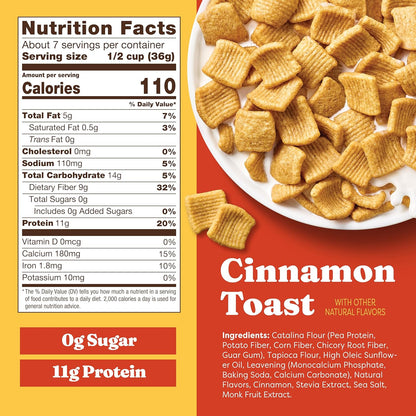 Catalina Crunch Protein Cereal | Sugar Free Breakfast Cereal with 11g of Protein | Gluten Free, Keto Friendly | Cinnamon Toast - 9 oz. Bag (Pack of 1)