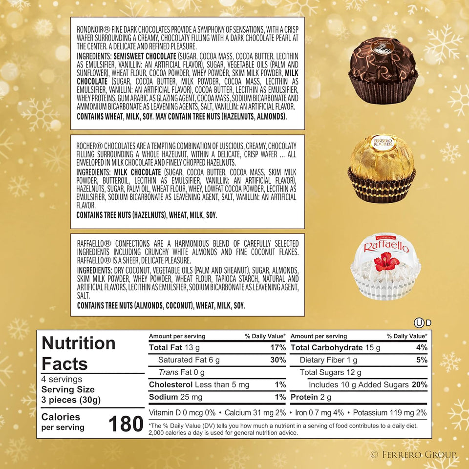 Ferrero Collection, 12 Count, Premium Gourmet Assorted Hazelnut Milk Chocolate, Dark Chocolate and Coconut, 4.6 oz