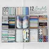 Drawer Organizer Clothes Set of 12 White-Grey - Dresser Organizer For Nursery, Bedroom, Closet - Perfect Baby Clothes Organizer and Storage & General Nursery Organization or Dresser Drawer Organizers