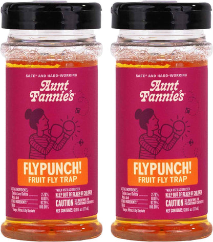 Aunt Fannie's FlyPunch Fruit Fly Trap for Indoor and Kitchen Use, Ready to Use, Made with Plant Based Ingredients, Safe Near Food, Each Bottle Lasts Up to 30 Days, Pack of 2