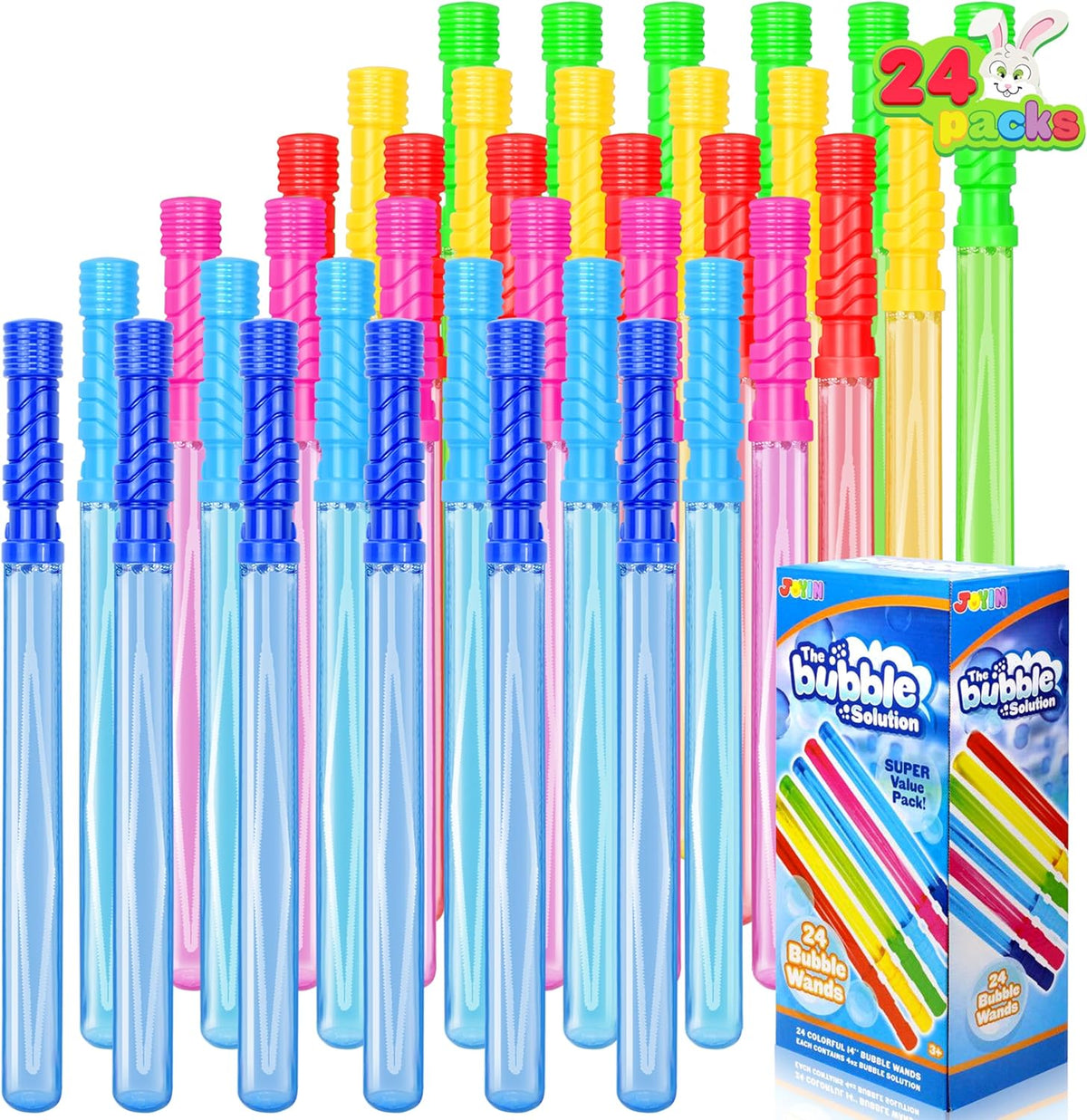 JOYIN 24 Pack 14.6’’ Big Bubble Wands Bulk (2 Dozen) for Summer Toy, Outdoor/Indoor Activity Use, Easter, Bubbles Party Favors Supplies for Kids
