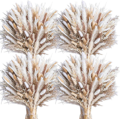 96PCS Natural Dried Pampas Grass Boho Home Decor Bouquet Phragmites Dried Flowers Bouquet for Wedding Floral Arrangements Home Decorations (96PCS)