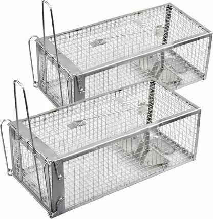 2-Pack Rat Traps Humane Live Mouse Vole Chipmunk Trap Cage for Indoors and Outdoors (Black)