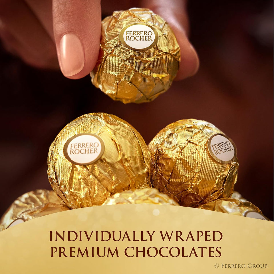 Ferrero Rocher gourmet hazelnut milk chocolate gift box with 16 individually wrapped chocolates, 7 oz, perfect for gifting and sharing