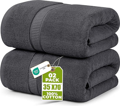 Utopia Towels Jumbo Bath Sheet 2 Piece, 600 GSM, 35 by 70 Inches, 100% Ring SPLn Cotton, Absorbent and Quick Dry Extra Large Bath Towel, Grey