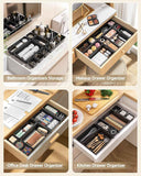 25-piece plastic drawer organizer set for makeup and desk storage, 4 sizes, black, stackable, easy to assemble
