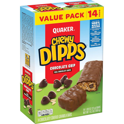 Quaker Chewy Dipps Granola Bars Chocolate Chip, 1.09 oz, 14 Ct
