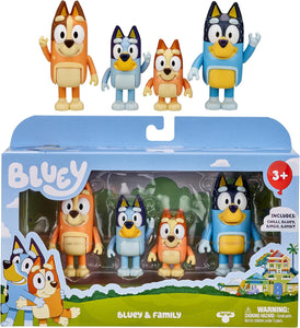 Bluey Family Figure Pack of 4, Robust Poseable Character Toys with Bingo, Chilli, and Bandit Figures, Toddler-Sized Animal Figurines for Kids Ages 3+