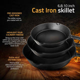 Utopia Kitchen Cast iron Skillets 3 Piece Set, Chefs Pan, Pre Seasoned Cast iron Skillets, 6, 8 & 10 Inches, Easy Use in the Oven, Stove, Grill, or Campfire, Black