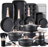 CAROTE 21Pcs Pots and Pans Set, Nonstick Cookware Sets, White Granite Induction Cookware Non Stick Cooking Set w/Frying Pans & Saucepans(PFOS, PFOA Free)