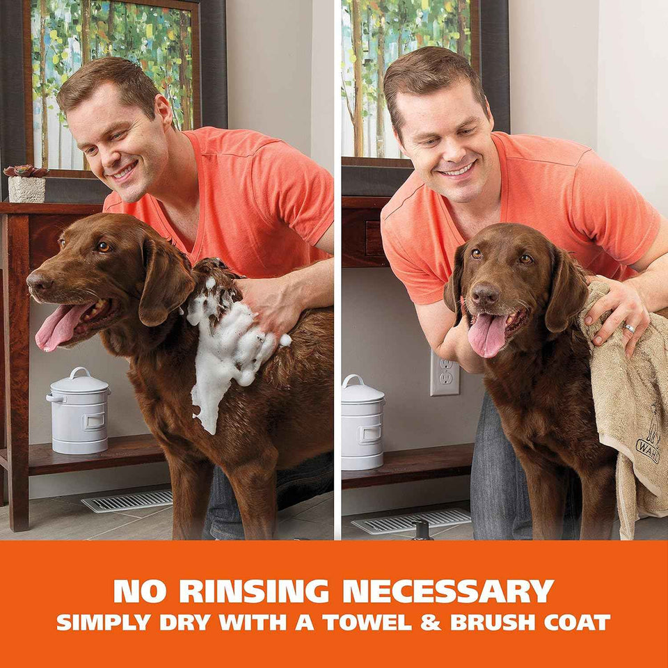 Wahl USA Pet Friendly Waterless No Rinse Shampoo for Animals – Lavender & Chamomile Scented - Cleaning, Conditioning, Detangling, & Moisturizing Shampoo for Dogs – 7.1 Oz - Model 820014A