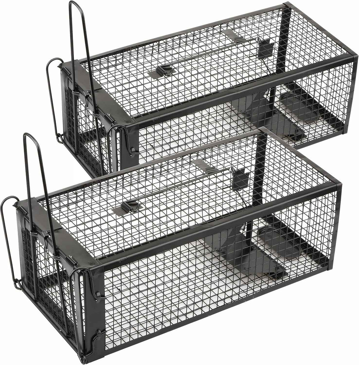 2-Pack Rat Traps Humane Live Mouse Vole Chipmunk Trap Cage for Indoors and Outdoors (Black)