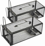 2-Pack Rat Traps Humane Live Mouse Vole Chipmunk Trap Cage for Indoors and Outdoors (Black)