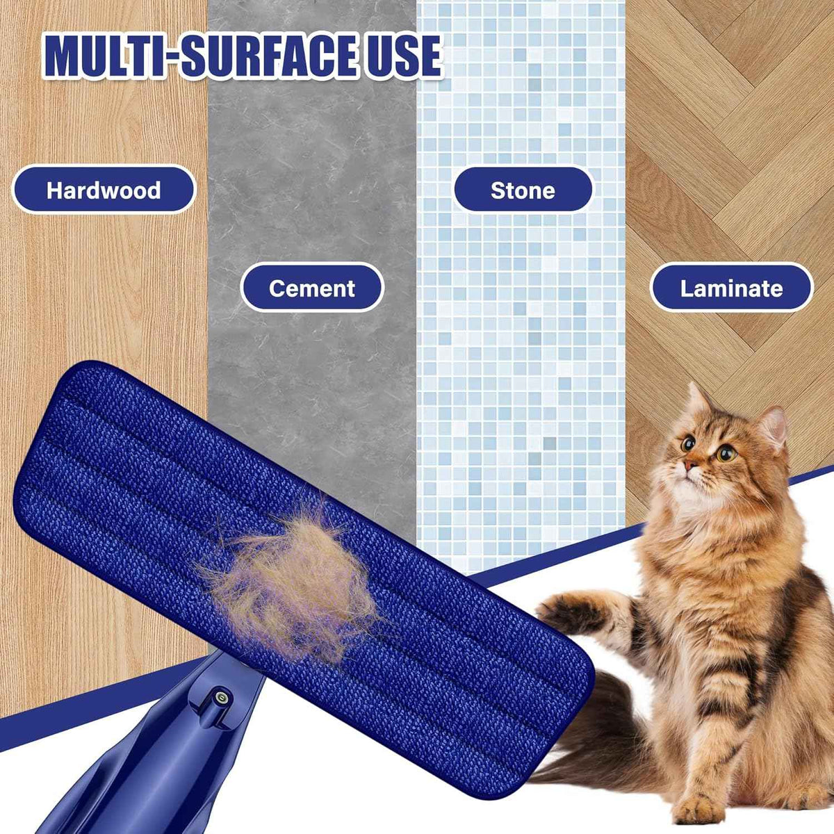 Microfiber Spray Mop for Floors Cleaning: Wet Dry Hardwood Floor Mops with 3 Washable Reusable Pads for Swiffer Powermop - Flat Mop with Sprayer for Tile Wood Laminate Vinyl Marble