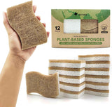 Natural Compostable Cellulose Coconut Walnut Kitchen Sponges 12 Pack Gentle Eco Friendly Daily Cleaning