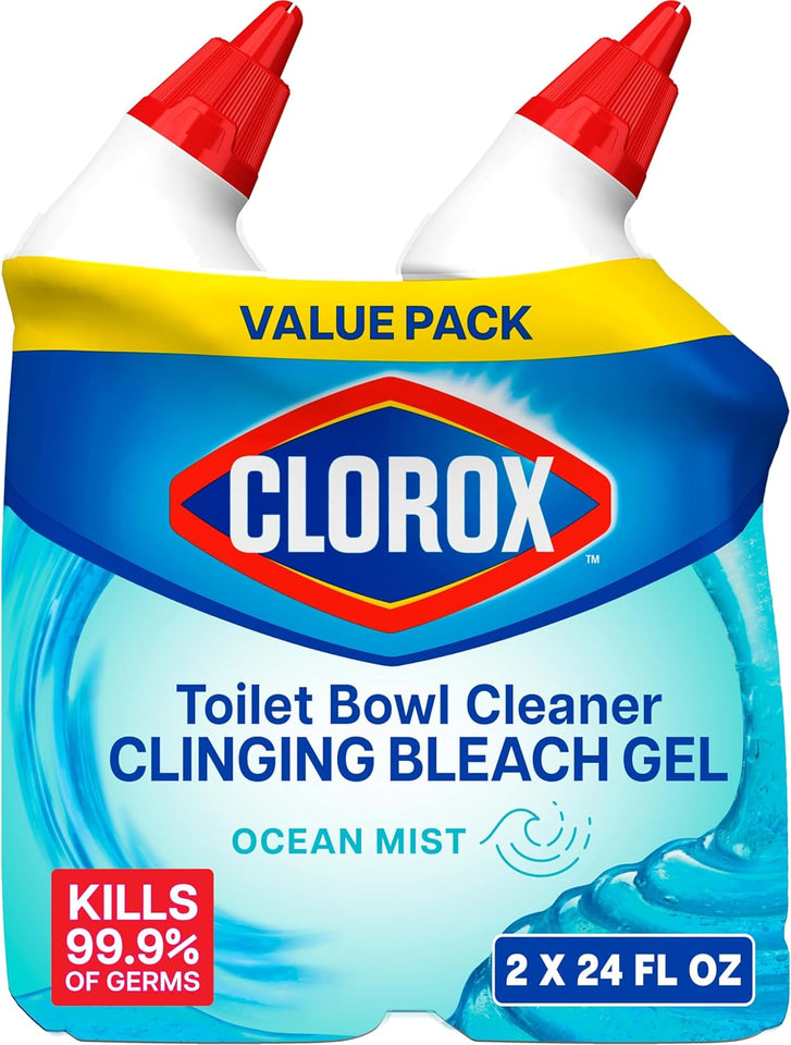 Clorox Toilet Bowl Cleaner Clinging Bleach Gel with Ocean Mist Scent - 6 inches x 6 inches - 1 pound - Bleach Gel