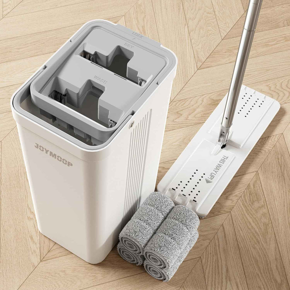 JOYMOOP Mop and Bucket Set with Wringer, Flat Mops for Floor Cleaning, Hardwood Floor Mop with 4 Microfiber Pads